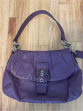 Vintage COACH Leather Purse F17217 PURPLE Eggplant SHOULDER BAG Faded Distressed